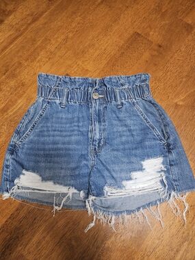 American Eagle Outfitters Blue Distressed Paperbag Denim Shorts